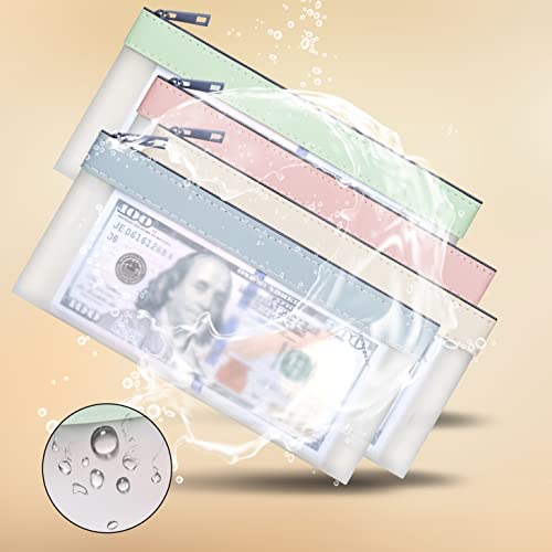 4 Pack Clear Money Envelopes for Cash Money Bag Pouch 7.6x3.7 inch - color: green, pink, blue, white