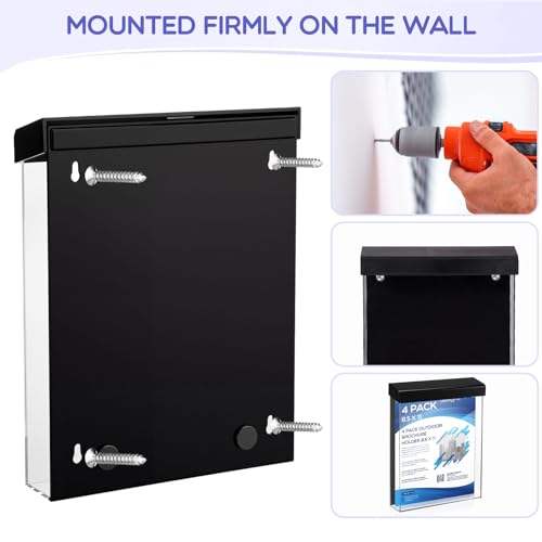 4 Pcs Outdoor Brochure Holder Flyer Box Wall Mount 8.5 X 11'', Black - color: Black
