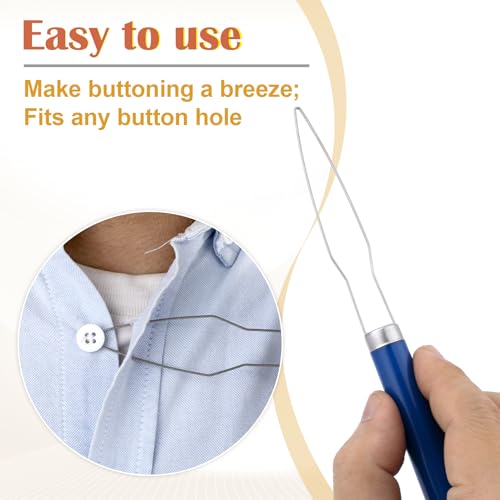 Easy Button Hook, Steel Button Helper Tool for Elderly, Blue - color: Blue, Plastic Handle, 1 Pack