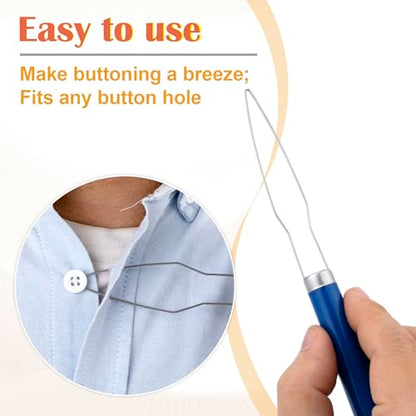 Easy Button Hook, Steel Button Helper Tool for Elderly, Blue - color: Blue, Plastic Handle, 1 Pack