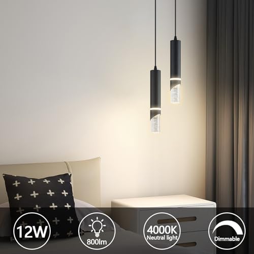 Modern Dimmable Led Pendant Lights Kitchen Island, Ideal for Living Room, Bedroom,Sink 12w LED Crystal Energy-Saving Hanging Lamp for Cozy Lighting (Black 2 Light) - size: 2-Light
