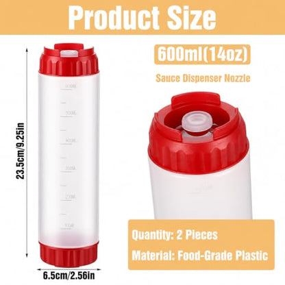 Grevosea 2 Pcs 24 oz Inverted Squeeze Bottles, Valve Condiment Dispenser - color: Red, size: 24 Ounces