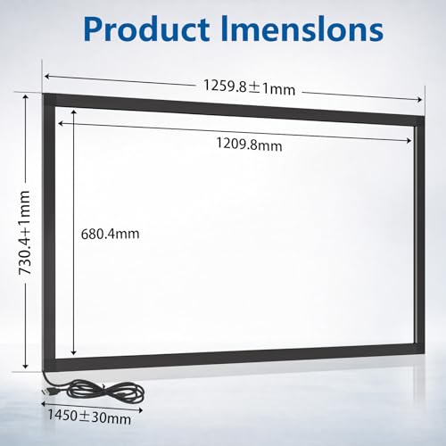 55 inch Interactive IR Touch Panel Overlay, 20 Point Infrared Touch Screen Frame for Kiosk, Easy Integration Aluminum Black - size: 55