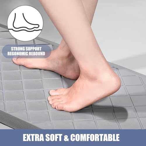 Cushioned Kitchen Mat 2 PCS, Anti Fatigue Kitchen Rugs, Heavy Duty Non-Skid, Ergonomic Comfort Foam Kitchen Floor Mat for Home, Office, Sink, Laundry - Grey - color: Grey