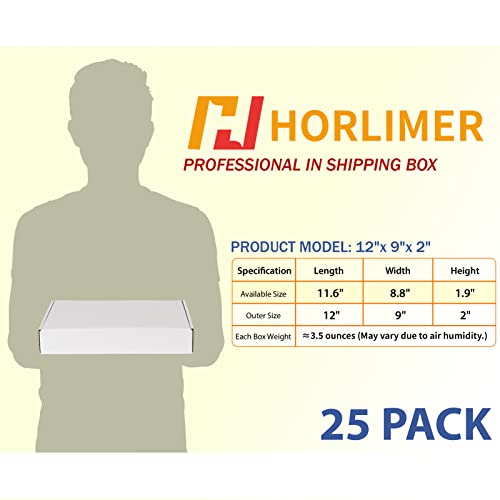 HORLIMER 12x9x2 inches Shipping Boxes Set of 25, White Corrugated Cardboard Box Literature Mailer - color: White, size: 12" x 9" x 2"