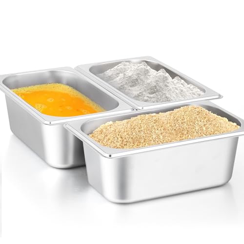 4 Pack Hotel Pans, 1/4 Size 4" Deep Stainless Steel Steam Table Serving Pan, Buffet Dinner Catering Food Pans, Warmer Breading Tray Batter Pan for Restaurant Salad Bar Party Supplies