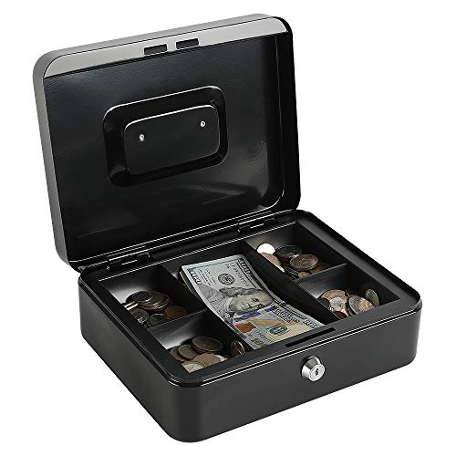 xydled Large Cash Box with Lock, Metal Money Box, Steel Money Box, Black - color: Black, size: Large