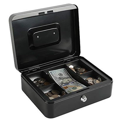 xydled Large Cash Box with Lock, Metal Money Box, Steel Money Box, Black - color: Black, size: Large