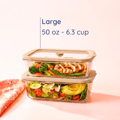 Non-Toxic Glass Food Containers with Lids, 2-Pack, 50 oz, Airtight, Beige - color: Beige, size: 50 Oz