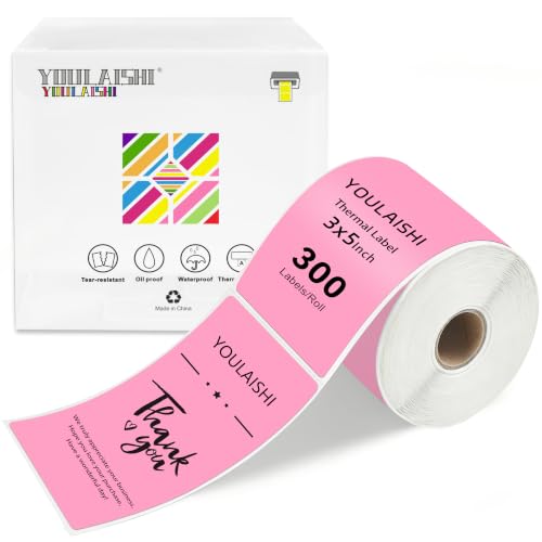 3 X 5 Inch Printable Waterproof Rectangle Color Coding Labels, 300 Per Roll Adhesive Color Coding Stickers for Bar-Codes, Address, Small Business Labeling, Inventory, Pink - color: Pink