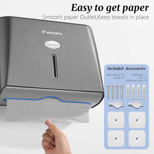 modunful Wall-Mounted Paper Towel Dispenser: Built-in Sample Towel – ABS Wall Box, Grey Pearl Finish, Two Lock Options, No Drilling Installation for Apartments & Small Spaces & RV - color: D-251 Grey