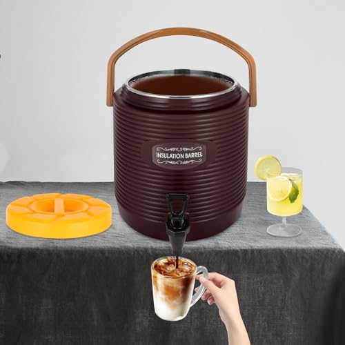 Stainless Steel Beverage Dispenser Insulated Container with Faucet Cooler with Drink Dispensers Cold and Hot Drink Dispenser for Milk Tea, Juice, Coffee 2.91 Gal Capacity (Brown) - color: Brown, size: 13L