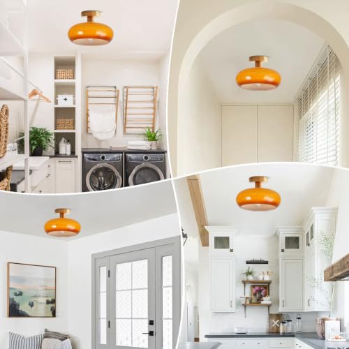 Orange Glass Close to Ceiling Light Fixtures Gold Flush Mount Light - color: Flush-Orange2