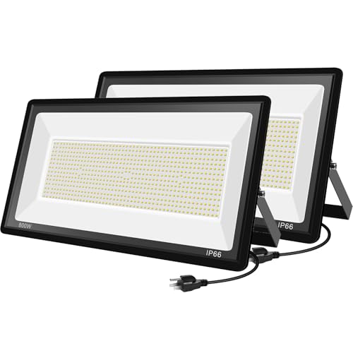 800W Warm White Flood Lights, Outdoor LED Security Floodlights with Plug, 3000K 80000LM Suer Bright, Commercial Arena Lighting for Court Backyard Stadium Fields 2 Pack - size: 800w_2pack