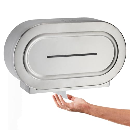 Stardrix Stainless Steel Twin Jumbo Toilet Paper Dispenser Wall Mount, 9" Commercial Double Roll Holder, Industrial Tissue Dispenser with Key Lock, Satin Finish - color: Satin Finish