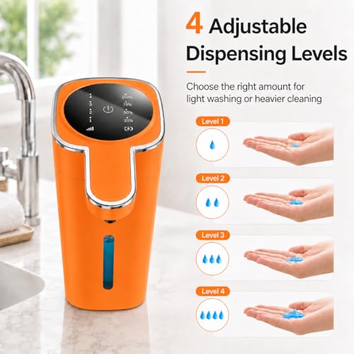 Automatic Liquid Soap Dispenser Touchless, USB Rechargeable (Orange) - color: Orange