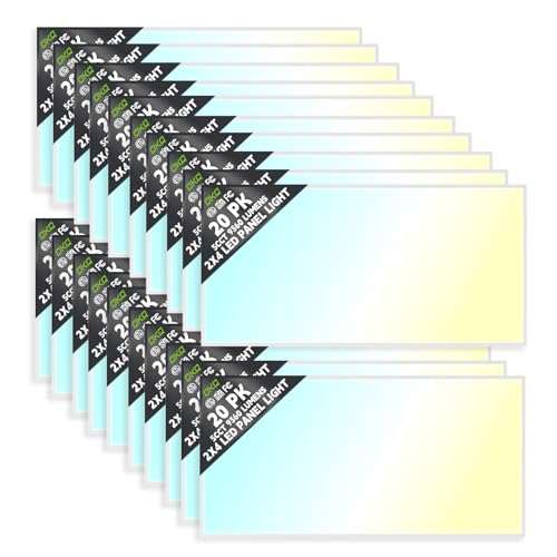 OKQ 2x4 LED Flat Panel Light Drop Ceiling Office Fixture, 5 CCT 3000K-6500K Adjustable & 5 Wattage Selectable,0-10V Dimmable, 2X4 LED Flush Mount Ceiling Light, ETL Listed 20Pack - size: 2x4FT-20Pack