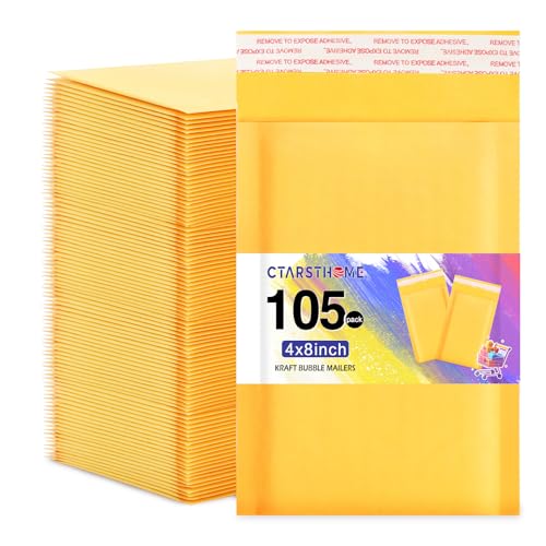 105Pack Yellow 4x8inch Kraft Bubble Mailers Small Business Mailing Packages Self-Sealing Paper Envelopes, Mailer Shipping Padded Envelopes with Strong Adhesion for Jewelry Makeup Supplies - size: 4x8-105pcs