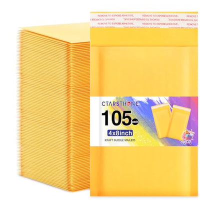 105Pack Yellow 4x8inch Kraft Bubble Mailers Small Business Mailing Packages Self-Sealing Paper Envelopes, Mailer Shipping Padded Envelopes with Strong Adhesion for Jewelry Makeup Supplies - size: 4x8-105pcs