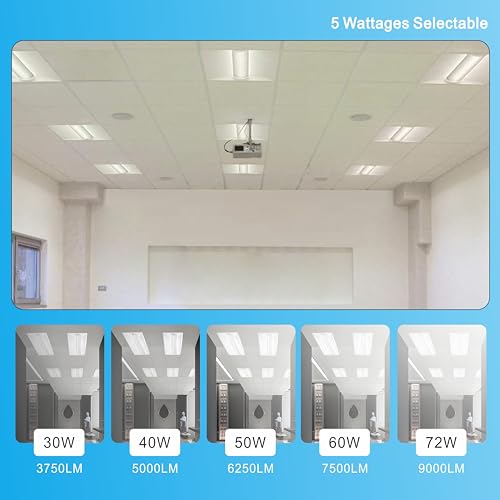 2x4 FT Center Basket LED Troffer Panel Light, 30/40/50/60/72W, 5 Color Options 3000K | 3500K|4000K | 5000K|6500K, Dimmable Drop Ceiling Lights, 9000 Lumens, Damp Rated, 120-277V, Premium (4 Pack)