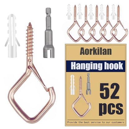 52 Pcs 2.36IN Ceiling Hooks with Safety Buckle for Plants - color: Rose Gold, size: 52Pcs
