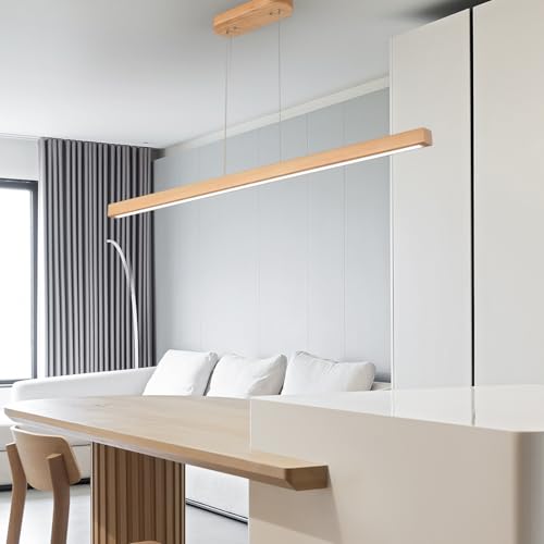 YISDESIGN 59" Wood Linear Pendant Light Fixtures Led Dining Room Chandelier Linear Kitchen Island Hanging Lights Dimmable Modern Pendant Light for Dining Room Kitchen Island Pool Table Lights Natural - color: Natural, size: 59in