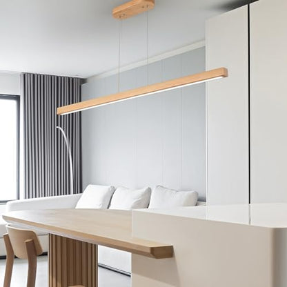 YISDESIGN 59" Wood Linear Pendant Light Fixtures Led Dining Room Chandelier Linear Kitchen Island Hanging Lights Dimmable Modern Pendant Light for Dining Room Kitchen Island Pool Table Lights Natural - color: Natural, size: 59in