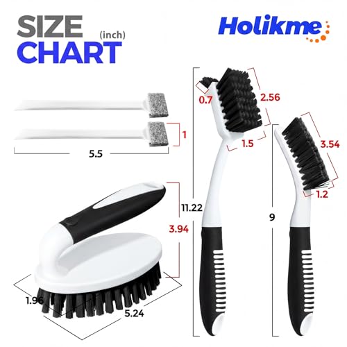 Holikme Cleaning Brush Set for Household Use, Scrub Brush, Kitchen Brush, Tile Lines Brush for Bathroom, Floor, Tub, Shower and Kitchen Surface (Charcoal) - color: Charcoal