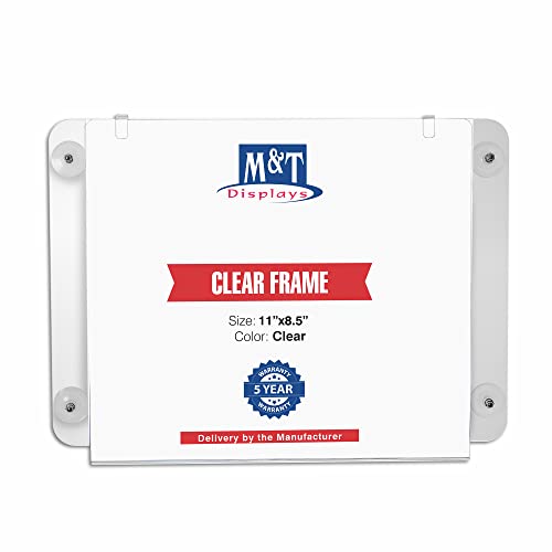 M&T Displays Premium 11x8.5 Acrylic Window Sign Holder | Double Sided Clear Landscape Display Frame with 4 Suction Cups | Anti-Glare for Storefronts, Doors, Glass - Easy Poster & Menu Change - size: 8.5x11 Landscape