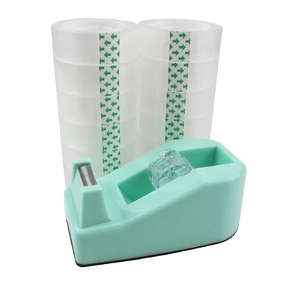 Desktop Tape Dispenser,1 Pack Green Tape Dispensers with 12Rolls Transparent Tape, for Packaging in Office,Restaurant, Flower Shop,Cake Shop (Green) - color: Green