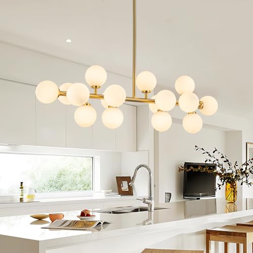 Modern Gold Chandelier Rectangle Pendant Light Sputnik Chandeliers Hanging Light Fixture 16-Light - color: Gold-40in