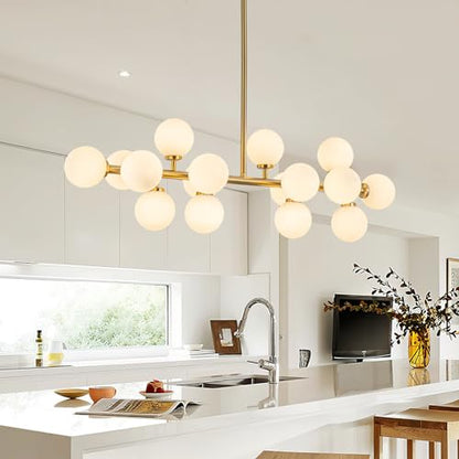 Modern Gold Chandelier Rectangle Pendant Light Sputnik Chandeliers Hanging Light Fixture 16-Light - color: Gold-40in