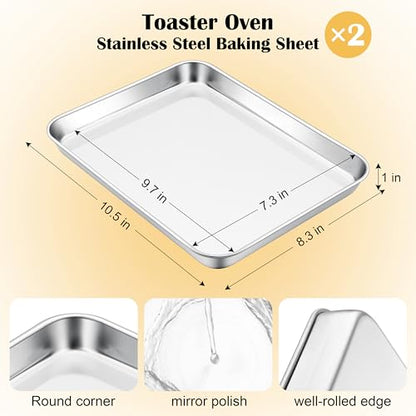 E-far 10.5” x8.3” Baking Sheet Set of 2, Stainless Steel Toaster Oven Tray - size: 10.5"x8.3"