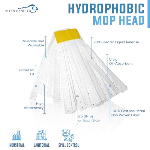 KLEEN HANDLER Mop Head Replacement 24-Pack Hydrophobic Industrial Mop for Oils and Spills – Heavy-Duty Mop for Industrial, Commercial, Janitorial Cleaning – Non-Woven Oil-Absorbent Material - style: 24 Pack