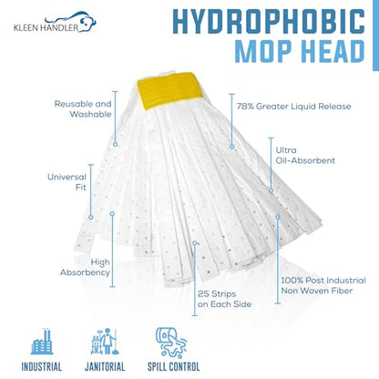 KLEEN HANDLER Mop Head Replacement 6-Pack Hydrophobic Industrial Mop for Oils and Spills – Heavy-Duty Industrial, Commercial, Janitorial Cleaning – Non-Woven Oil-Absorbent Material - style: 6 Pack