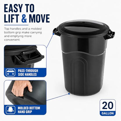 20 Gallon Commercial Garbage Can, Heavy Duty Plastic Trash Bin with Lid - size: 20 Gallon Round