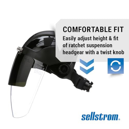Sellstrom DP4 Face Shield - Lightweight Mask with High Impact Crown & Ratchet Headgear for Work, Grinding, Plasma/Flame Cutting - ANSI Z87.1 - Clear Anti Fog Polycarbonate Window - UV/IR Flip Up Visor - style: Shade 6 Infrared Visor