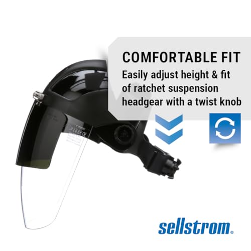 Sellstrom DP4 Face Shield - Lightweight Mask with High Impact Crown & Ratchet Headgear for Work, Grinding, Plasma/Flame Cutting - ANSI Z87.1 - Clear Anti Fog Polycarbonate Window - UV/IR Flip Up Visor - style: Shade 8 Infrared Visor