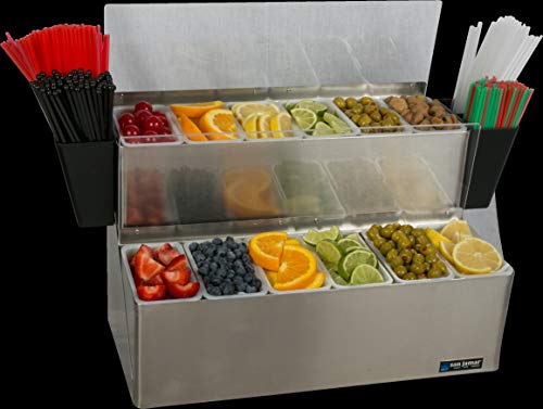 San Jamar Ez-Chill Garnish Center Condiment Holder with Hinged Lid for Kitchen, Bar, And Restaurants, Stainless Steel, 12 Pint, Silver