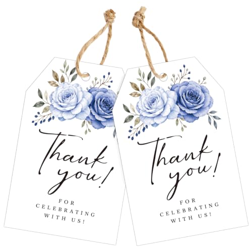 joycraft Thank You Gift Tags with String, 50Pcs Wedding Favors Tags - color: Dusty Blue Floral