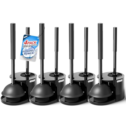 FORASTO 4Pack 2 in 1 Toilet Brush and Plunger Set, Extended Handle Plunger,Toilet Bowl Brush Plunger Set,Bathroom Cleaning Tools,Toilet Brush Plunger Combo,Cleaning Supplies, Cleaning Brush - color: Black, size: 4PACK