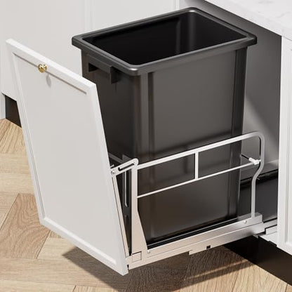 Insputer 10 Gal Pull Out Trash Can Under Cabinet with Tiltable 10° - color: Silver, size: Single-10Gal