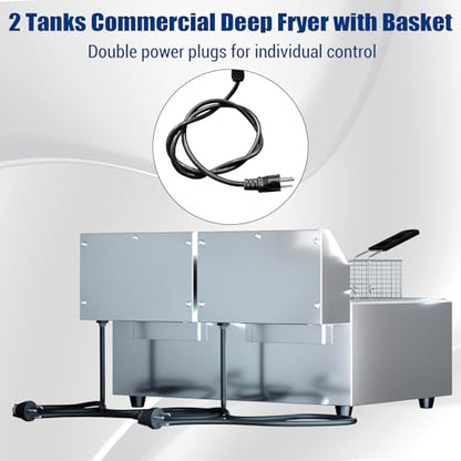 Commercial Deep Fryer with Basket, 12L Electricity Countertop Fryer Stainless Steel, 1800W Professional Food Fryer with Thermostat for Restaurant & Home, Large Capacity 12.7QT Oil Fryer, 120V - size: 6L double cylinder double screen