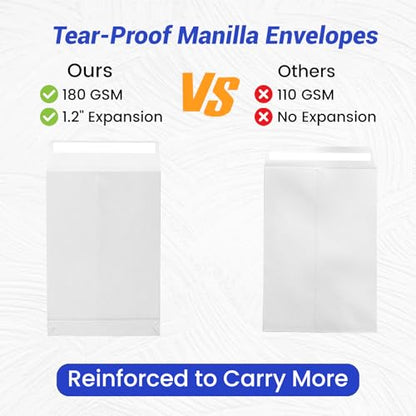 Goefun 6x9 Expanding Manilla Envelopes, 180 GSM Heavyweight - color: White, size: 6x9