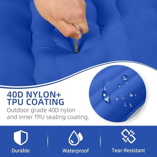 FNARMW Extra Thick Camping Sleeping Pad with Built-in Pillow & Foot Pump - color: Blue Grey