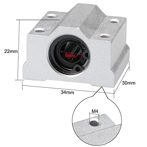 Linear Motion Ball Bearing Slide Block, SCS8UU 8mm Pillow Block Closed Linear Bearing Aluminum Bushing Linear Rail Support Guide Shaft Bearing for CNC 3D Printer Parts 4 Pack - size: 8mm