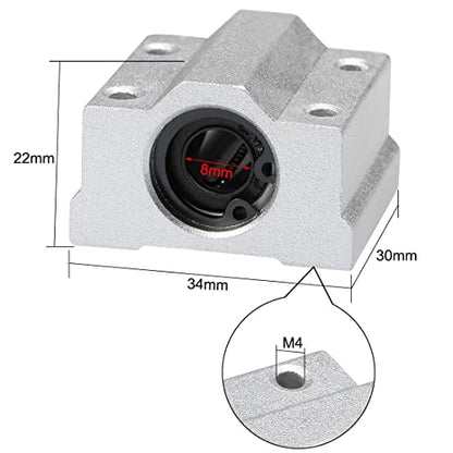 Linear Motion Ball Bearing Slide Block, SCS8UU 8mm Pillow Block Closed Linear Bearing Aluminum Bushing Linear Rail Support Guide Shaft Bearing for CNC 3D Printer Parts 4 Pack - size: 8mm