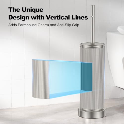 Metal Vertical Grain Toilet Bowl Brush and Holder Set Scrubber Nickel - color: Nickel