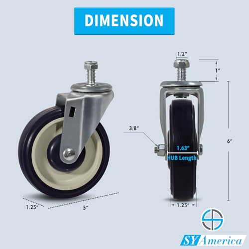SY America 5" Shopping Cart Replacement Wheels,Stem Casters Swivel Casters Set of 4 Heavy Duty Castors,Load Capacity 1400 lbs (Navy&Beige) - color: Navy&Beige, size: 4 Swivel