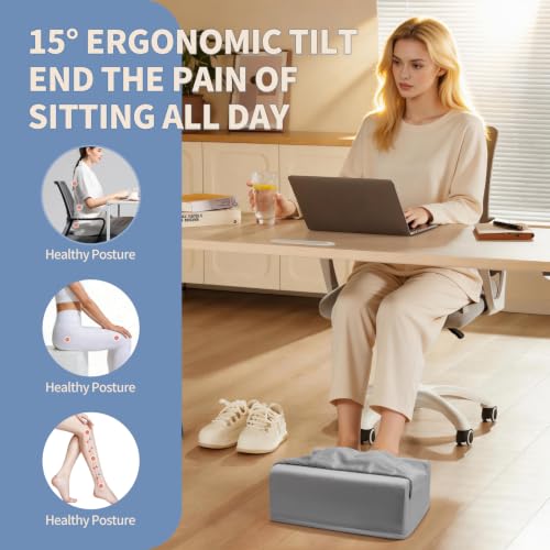 Under Desk Footrest with Rocking Base & Warming Cover, Gray Velvet - color: Gray, size: 12.6" L x 15" W x 7.3"